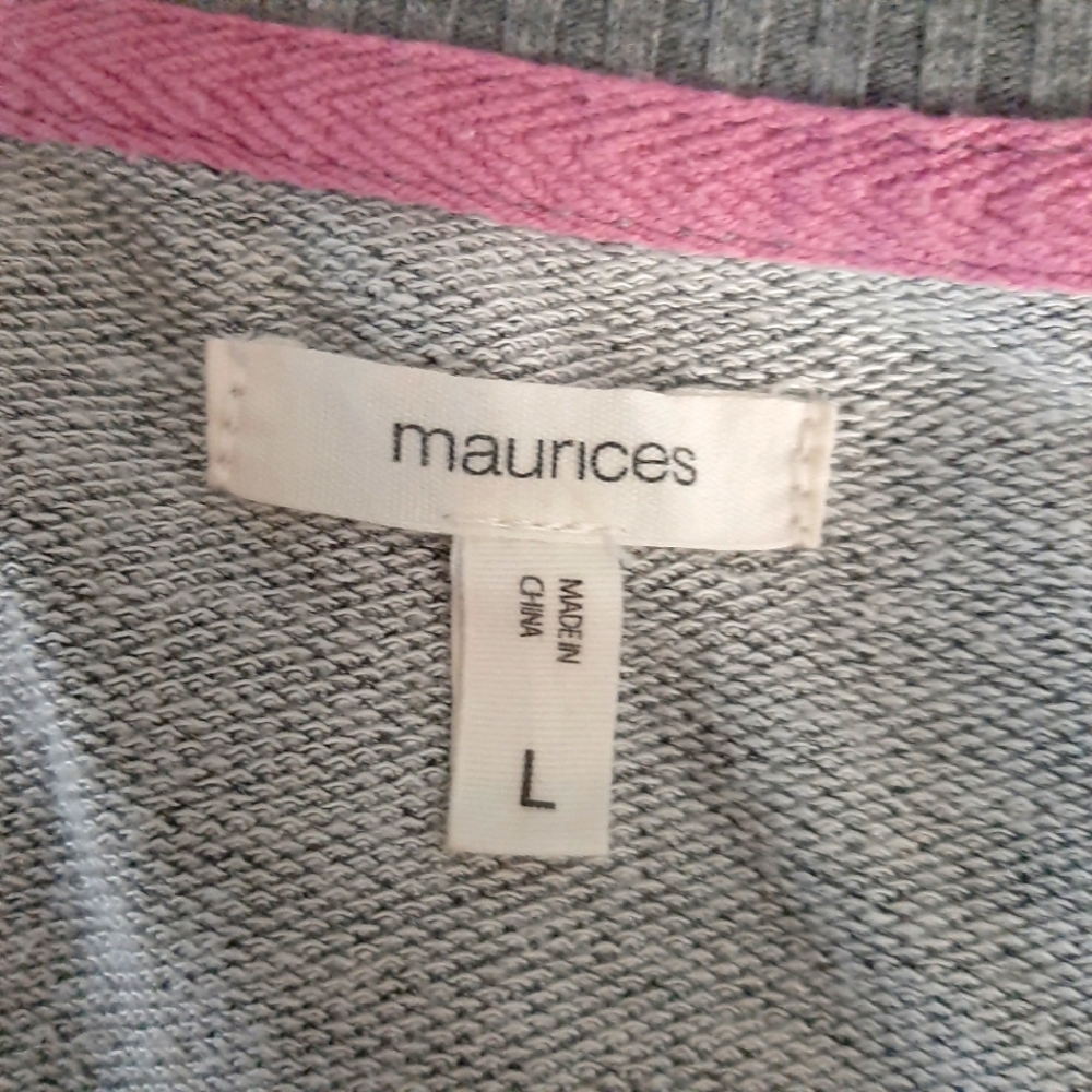 Maurices  # Dog mom sweater, Grey, w/ pink and white strips on sleeve, sz Large - Picture 3 of 6